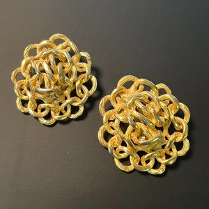 Vintage Erwin Pearl Gold Matte Designer Runway Signed Clip On Earrings